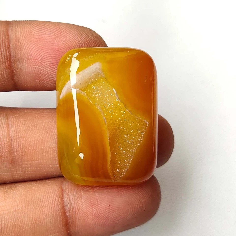 Cojín cabujón druzy ágata de ónix natural piedras preciosas amarillas sueltas 70 quilates OZ-316 Foto 3 de 4