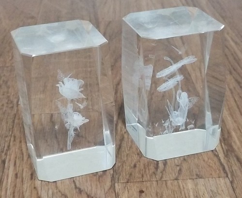 Laser Cut/Etched Crystal Glass Cube Paper Weight Angel Fairy Wings Lot ...
