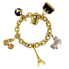 Louis Vuitton 18k Yellow Gold Charm Bracelet Eiffel Tower Horse Bag France Box