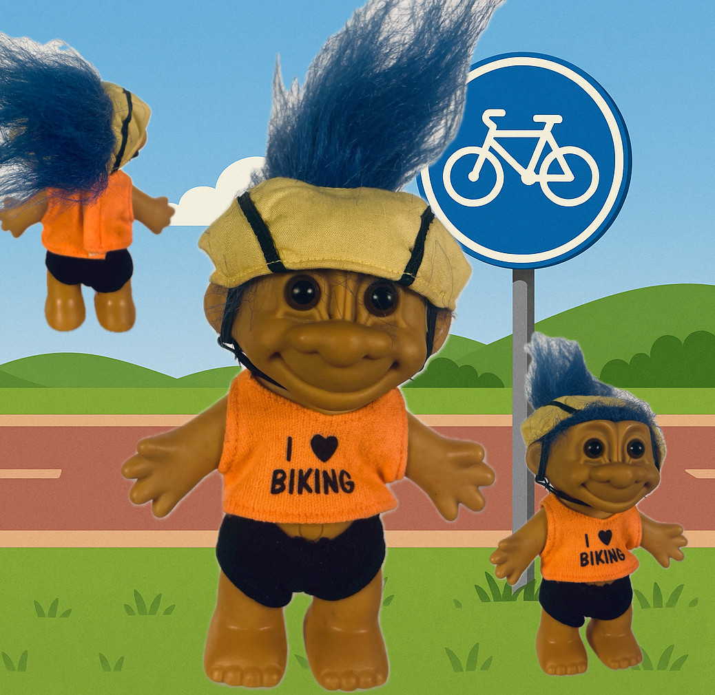 90s Vintage Troll Doll - I love Biking Biker Troll Gift Russ