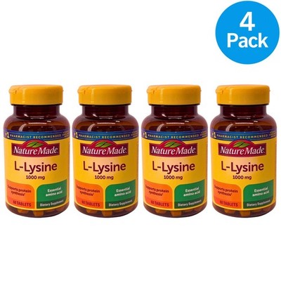 Nature Made L-Lysine 1000 mg Immune Support Essential Amino Acid 60ct 4 Pack