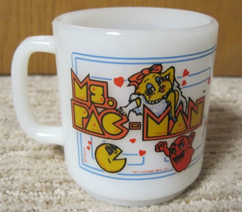 Vintage 1982 Vintage Ms. Pac-Man Milk Glass Coffee Mug By Glasbake NEW OLD STOCK