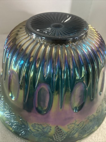 Vintage Indiana Glass Iridescent Blue Harvest Carnival Glass Punch Bowl Set - Picture 8 of 8