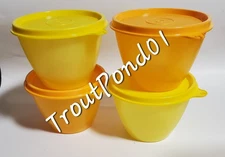 TUPPERWARE Refrigerator Bowls 14oz  Orange Yellow Stacking Nest Leftover Set 4
