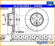 2pcs Brake Disc ATE 24.0124-0203.1 for BMW 3 Series Touring X1