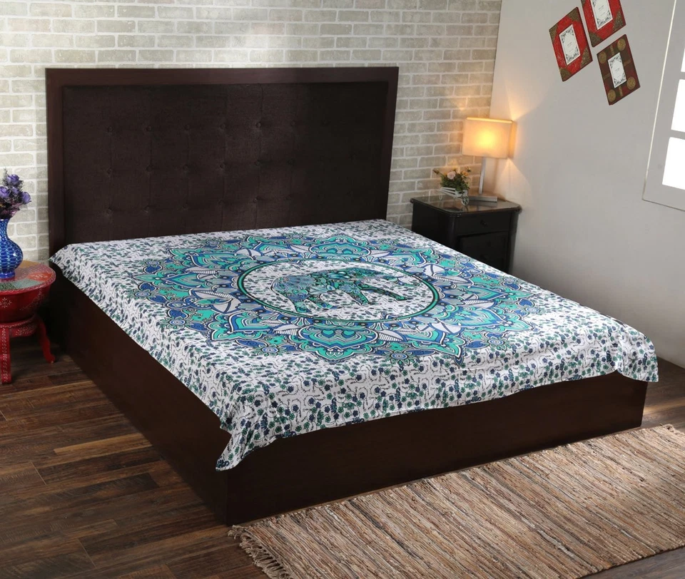 Tapiz Mandala Elefante Verde Turquesa Bohemio Colgante de Pared Grande 90x84 i... Foto 4 de 4