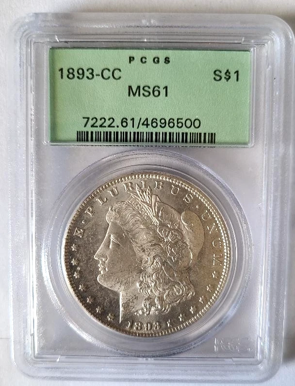 1893-CC Morgan Dollar CERTIFIED PCGS MS 61 Carson City Silver Dollar OGH