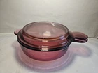 Vintage Corning Vision Ware Cranberry Grab-It Bowl V-240-B w/ Pyrex Lid P-240-C
