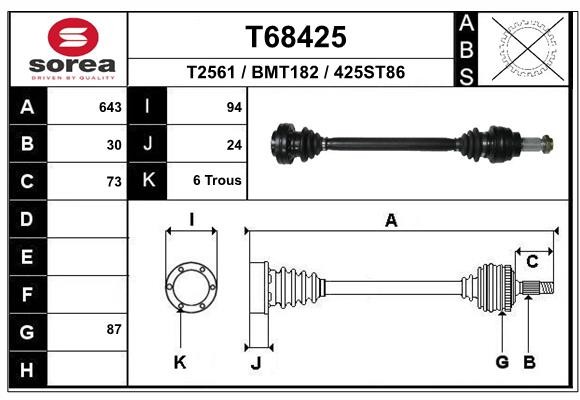 EAI Antriebswelle Gelenkwelle Hinten Links Passend FüR BMW 5Er E39 T68425-image