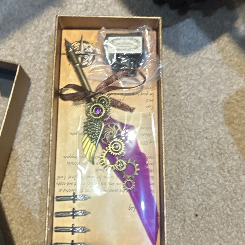 Purple Feather Quill Calligraphy Set Dip Pen w/ Ink Bottle & Gift Box