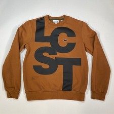 Lacoste French Sportswear Crewneck Sweatshirt Large Logo Print Brown US S