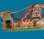 50’s Vtg J Chein Tin Litho Mechanical Windup Toy Roller Coaster w 1 Orig Red Car