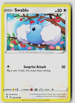 SWABLU 132/203 EVOLVING SKIES POKEMON COMMON NEAR MINT NM