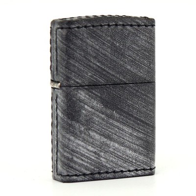 Zippo Feuerzeug Classic JP Custom Base / Full Cover Natural Leather Stitch Black