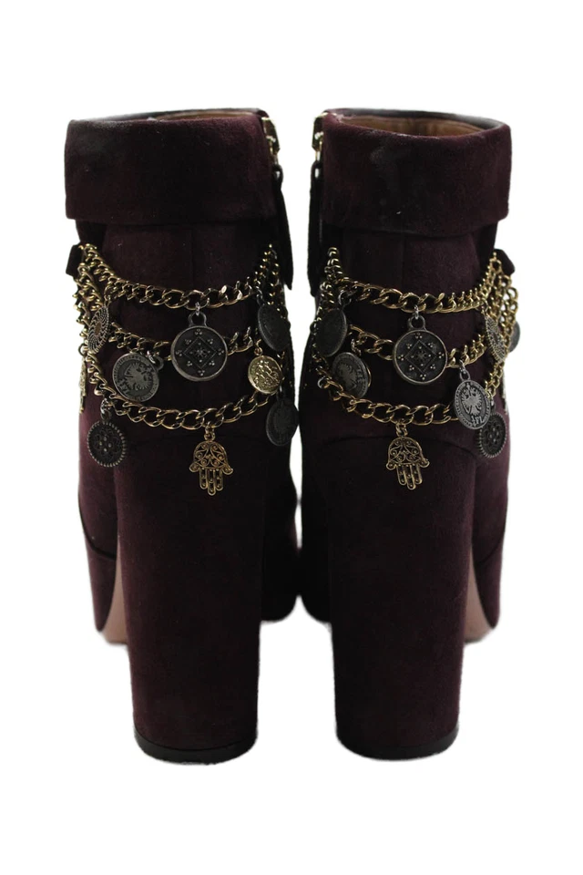 Botines Aquazzura Mujer Gamuza Eslabón de Cadena Moneda Púrpura Talla 39.5 9.5 Foto 3 de 4