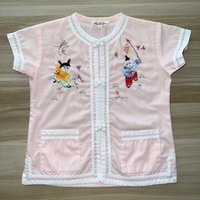 Vintage Chinese Kimono Plum Blossoms Girls 4 Top Shirt Pink Applique Embroidered