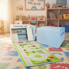 Compact Toy Car Organizer with Play Mat - 3 Compartments for Easy Cleanup