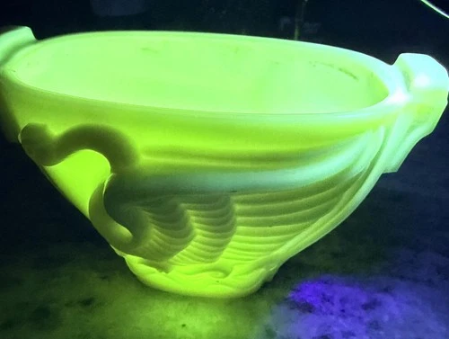 Vintage Uranium Milk Glass Swan Bowl Planter 1930's