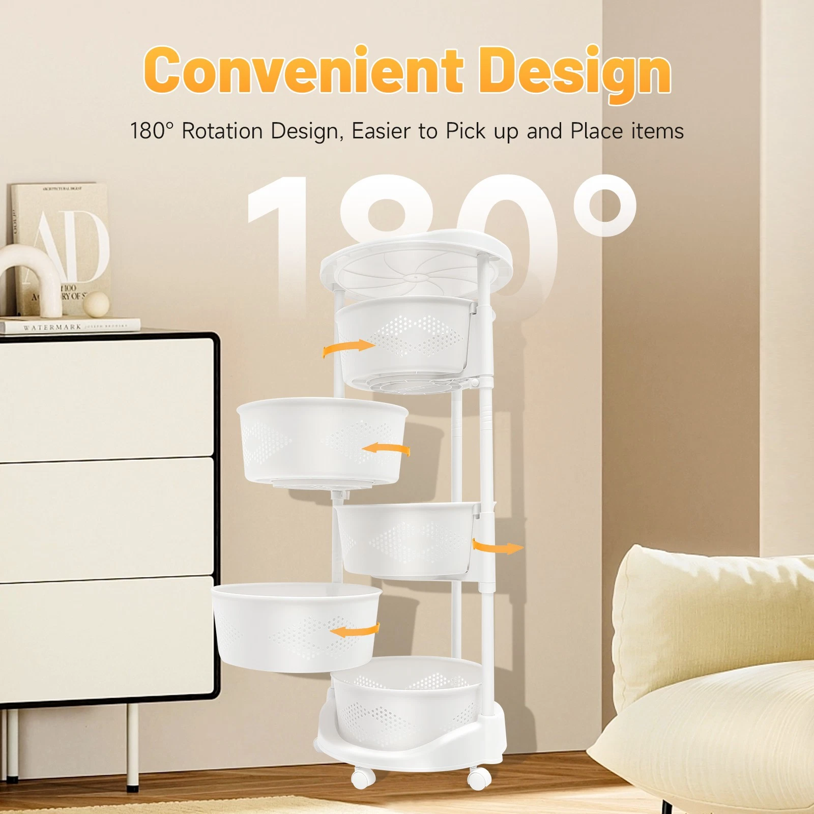 Kitchen Storage Cart Rotating Basket Vegetable Rack Multi-Layer Storage Shelves