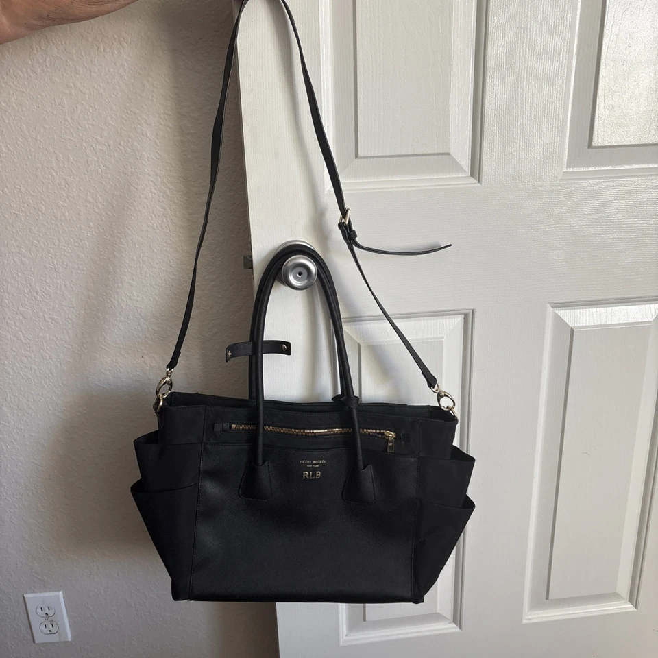 Bolso de Pañales Henri Bendel West 57th Bebé Negro Bolso de Mano Cartera con Forro Púrpura Nueva York Foto 2 de 4