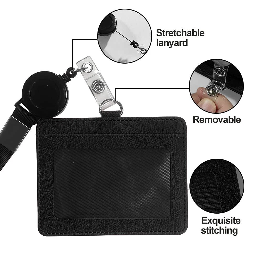 HYCOPROT ID Badge Holder with Lanyard Heavy Duty Horizontal, Black - product detail image 2