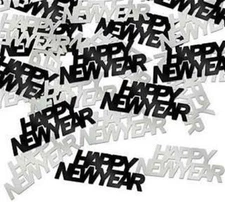 Happy New Year Black & Silver Confetti 1/2 oz Bag Foil New Years Decorations