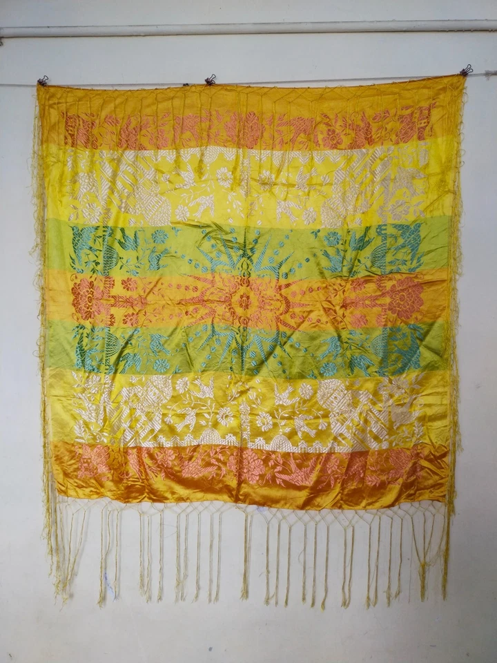 Mantón de piano de seda tipo taj mahal vintage flecos bufanda brocado textil itm1095 Foto 4 de 4