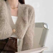 Cardigan En Maille Pour Femme Doux Beige Court Chaud 34741