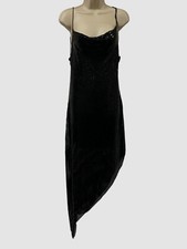 $696 Alice + Olivia Women's Black Silk Chainmail Asymmetric Harmony Dress Size 0