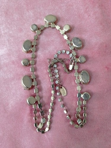NEXT Light Gold Tone Clear Rhinestones & White Acrylic Beaded Necklace-54cm Long - Picture 8 of 8