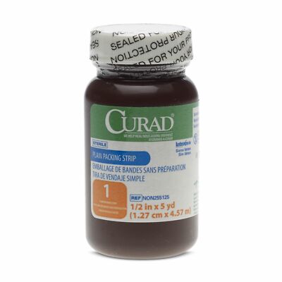 Curad Plain Gauze Packing Strips, 1/2'' x 5 yd, 12 Count Sealed Bottles