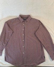 Chaps Men Plaid Button Up Dress Shirt Long Sleeved Size M Red/White/Black
