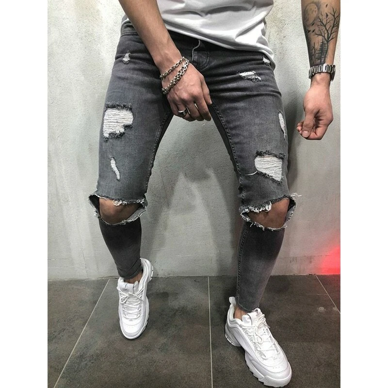 Pantalon para hombres azul destruido Jeans rotos | eBay