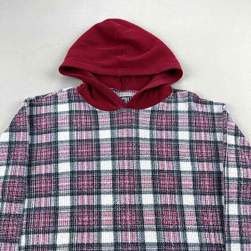 Vintage Plaid Hoodie Sweatshirt Girls Large 14 Red White Borderline Made USA 90s - Picture 2 of 12
