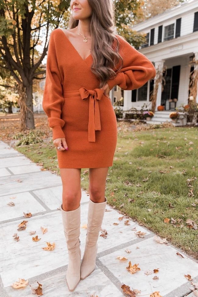 orange sweater dress