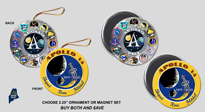 APOLLO 14 Christmas Ornament / Magnet Set - Collectible Logo Moon Landing NASA