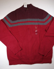 ALFANI Men's Merlot Red Colorblock Cotton Knit 1/4 Zip Pullover Sweater NEW XL
