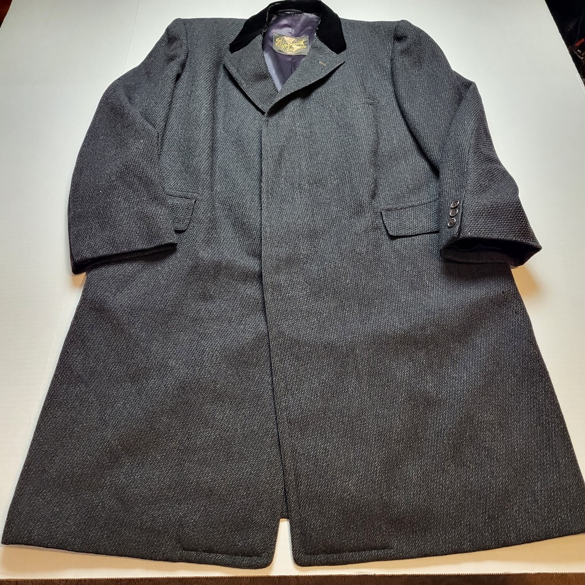 Vtg 1950s Gimbels Trench Coat Mens 42S Black Diplomat Philadelphia