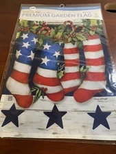 NEW Breeze Art Premium Garden Flag PATRIOTIC STOCKINGS 12.5" x 18" Studio M NWT