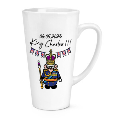 Gonk King Charles III 483ml Groß Latte Becher Tasse König Coronation Emblem Gnom