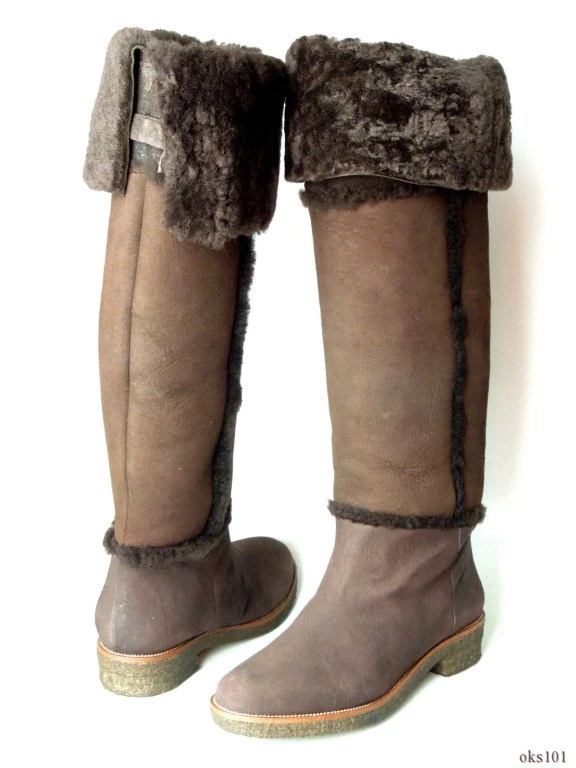 Diane von Furstenberg marrón TODO piel de oveja OTK TALL botas 'Adele' nuevas $675 - mejores Foto 3 de 4