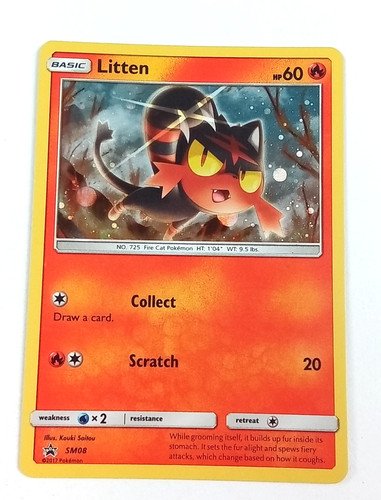 Litten SM08 Sun & Moon Holo Cosmo Promo Black Star Pokémon Card 2017
