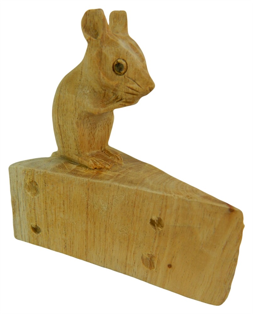 Wooden Mouse Carving - Hand Carved Mouse On Cheese