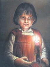 CUSIN ITALIAN PAINTER XX SEC. PAINTED PAINTING FIGURE GIRL WITH CANDLE