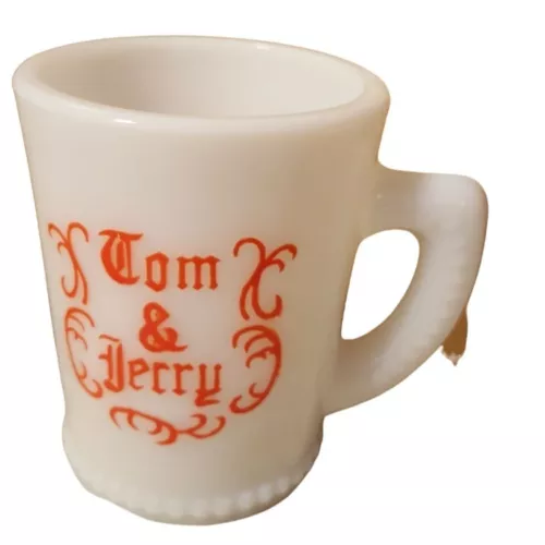 Vintage McKee Tom & Jerry Eggnog Mugs Cups Milk Glass Hobnail Set of 6