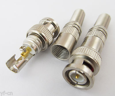 10x Metal BNC Male Plug  Screw Type Connectors w/ Spring Tail for RG59 RG6 Cable
