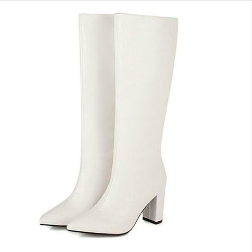5 Colors Women Western Cowboy Pointy Toe Block Heel Mid Calf Knee High Boots L - Picture 7 of 17