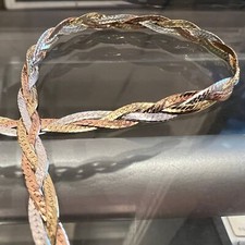 Real 925 Silver 14K Gold Plated Tri-Tone Herringbone Chain Necklace Italy 4MM