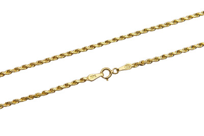 14K Gilding Gold Italian Rope Chain Twist Link Necklace 2mm Women Sz 16'' Hollow