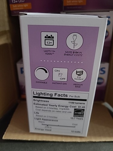6-pack lot PHILIPS LED 12W=75W A21 Light Bulb Soft White Warm Glow Dimmable - Picture 3 of 6